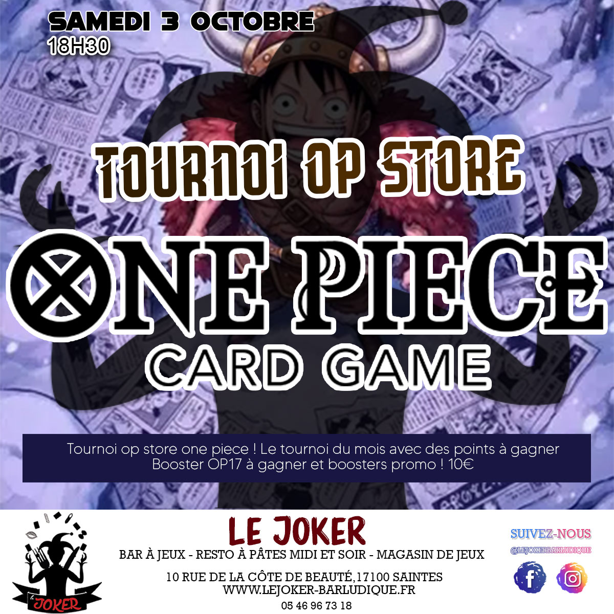 OP STORE TOURNOI ONE PIECE - Le Joker - Bar ludique et restaurant à pâtes - Saintes