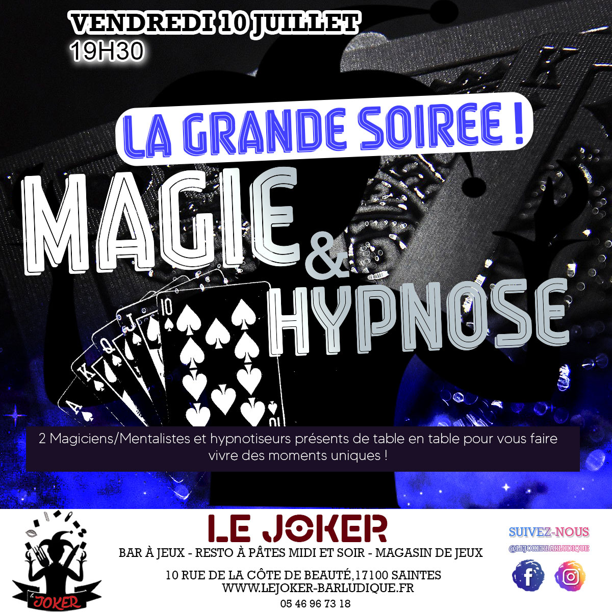 SOIREE MAGIE ET HYPNOSE - Le Joker - Bar ludique et restaurant à pâtes - Saintes
