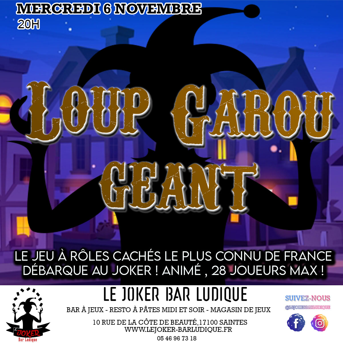 LOUP GAROU GEANT - Le Joker - Bar ludique et restaurant à pâtes - Saintes