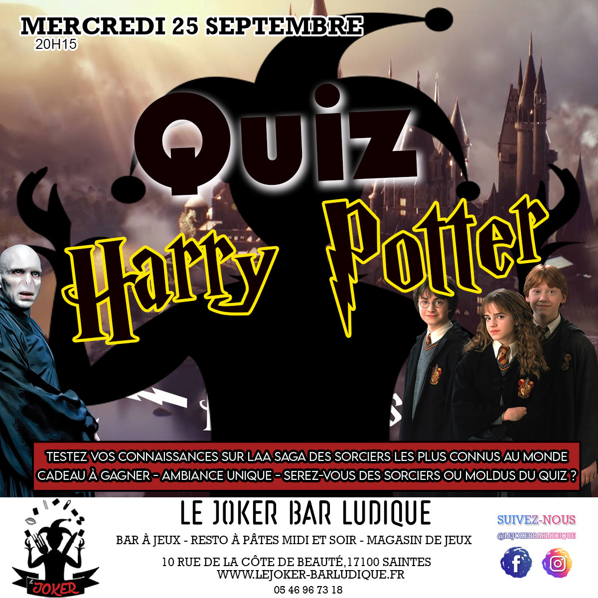 Quiz Harry Potter - Le Joker - Bar ludique et restaurant à pâtes - Saintes