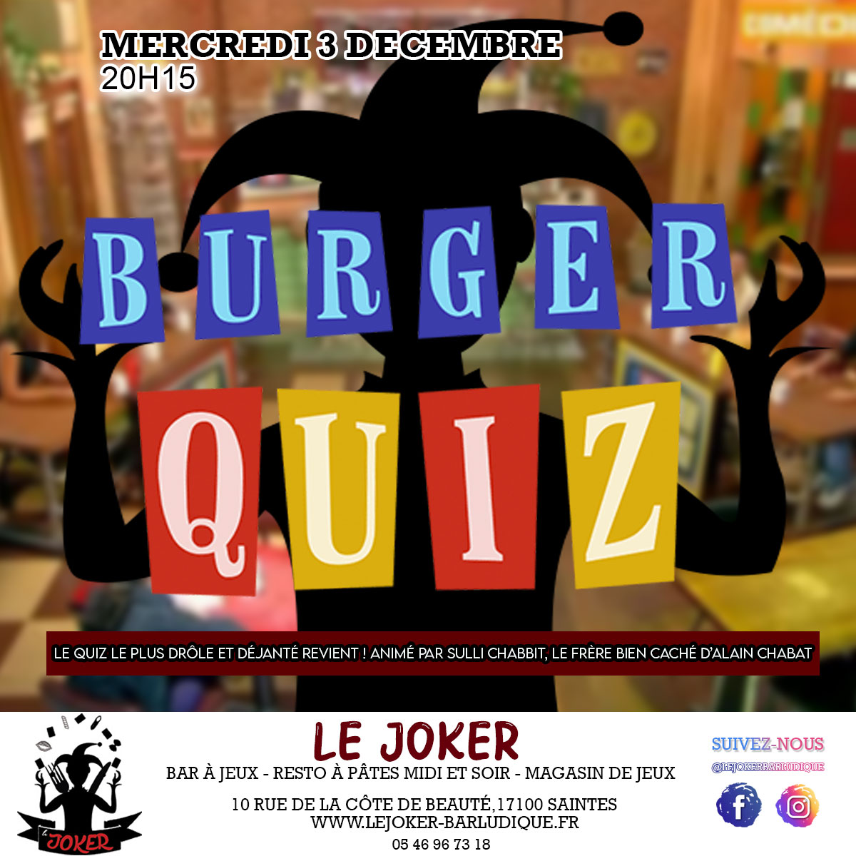 BURGER QUIZ - Le Joker - Bar ludique et restaurant à pâtes - Saintes