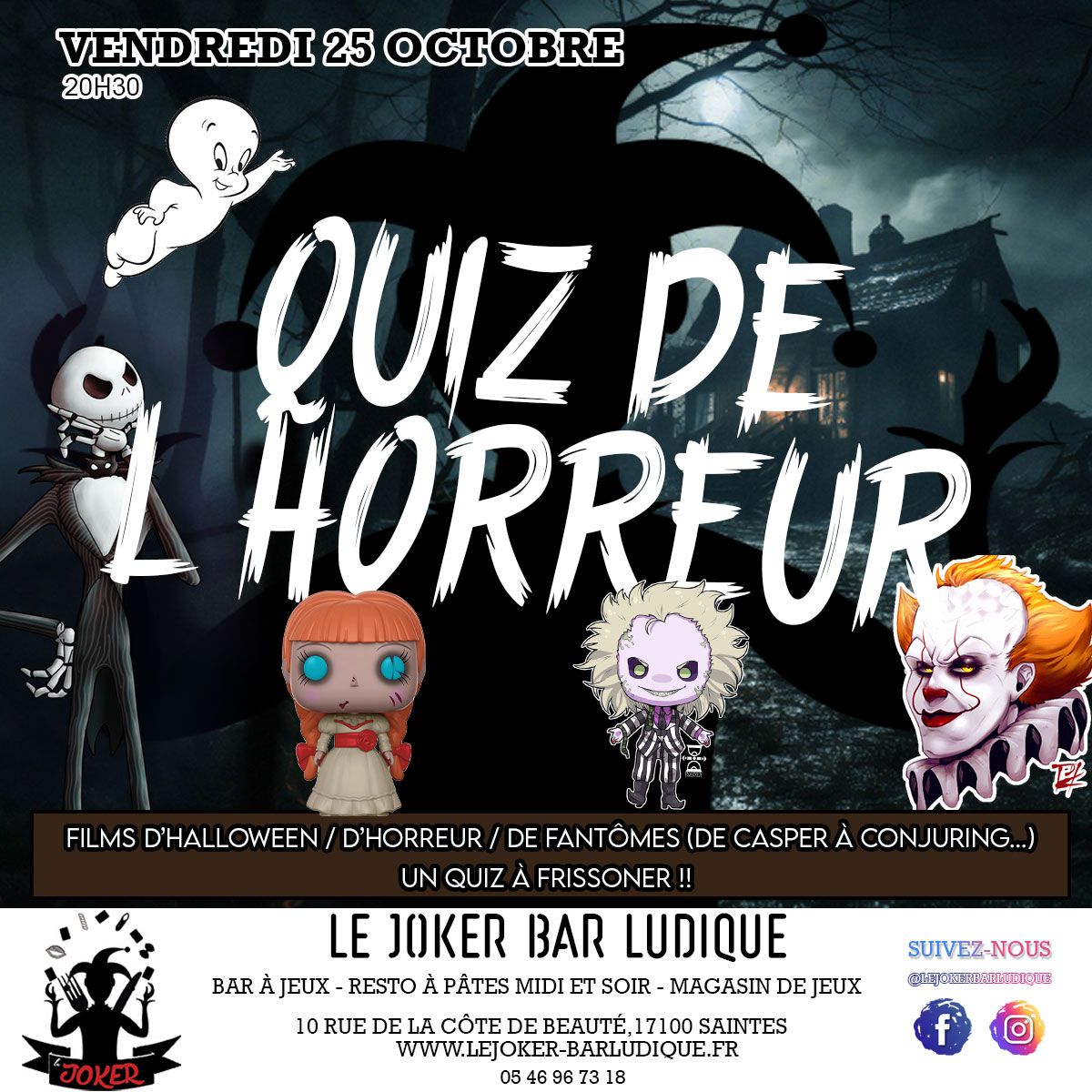 Quiz de l horreur - Le Joker - Bar ludique et restaurant à pâtes - Saintes