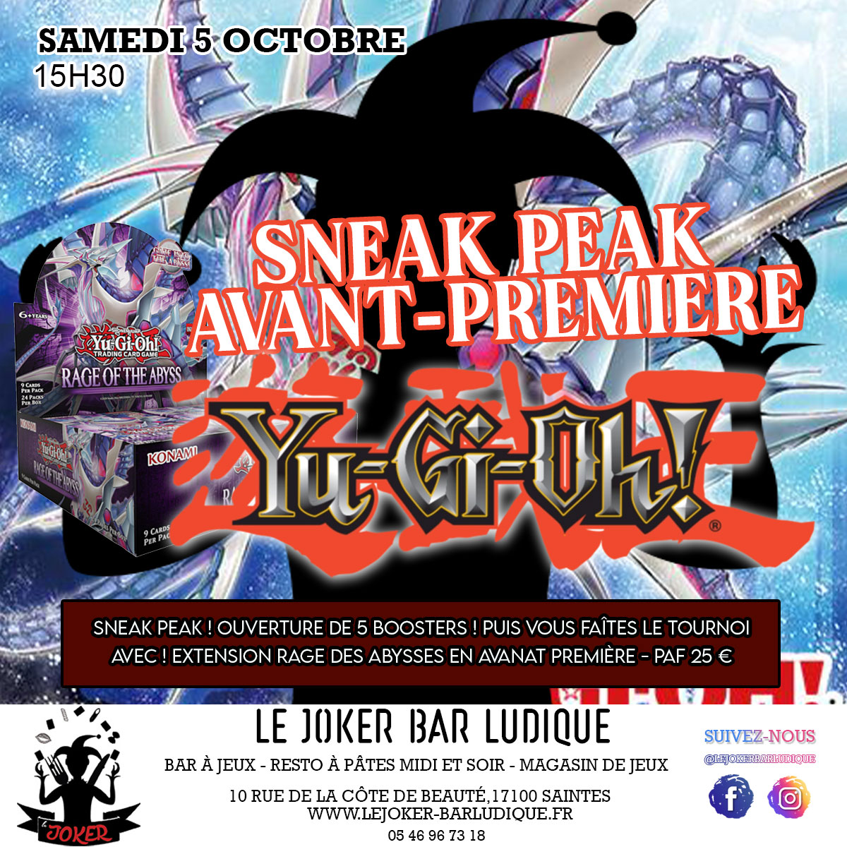 AVANT PREMIERE RAGE DES ABYSSES YUGIOH SNEAK PEAK - Le Joker - Bar ludique et restaurant à pâtes - Saintes