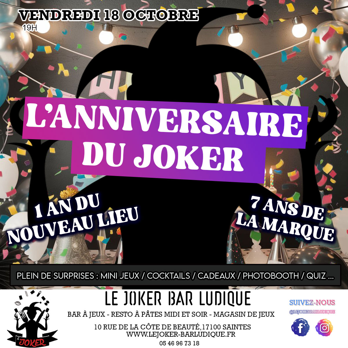 ANNIVERSAIRE DU JOKER - Le Joker - Bar ludique et restaurant à pâtes - Saintes