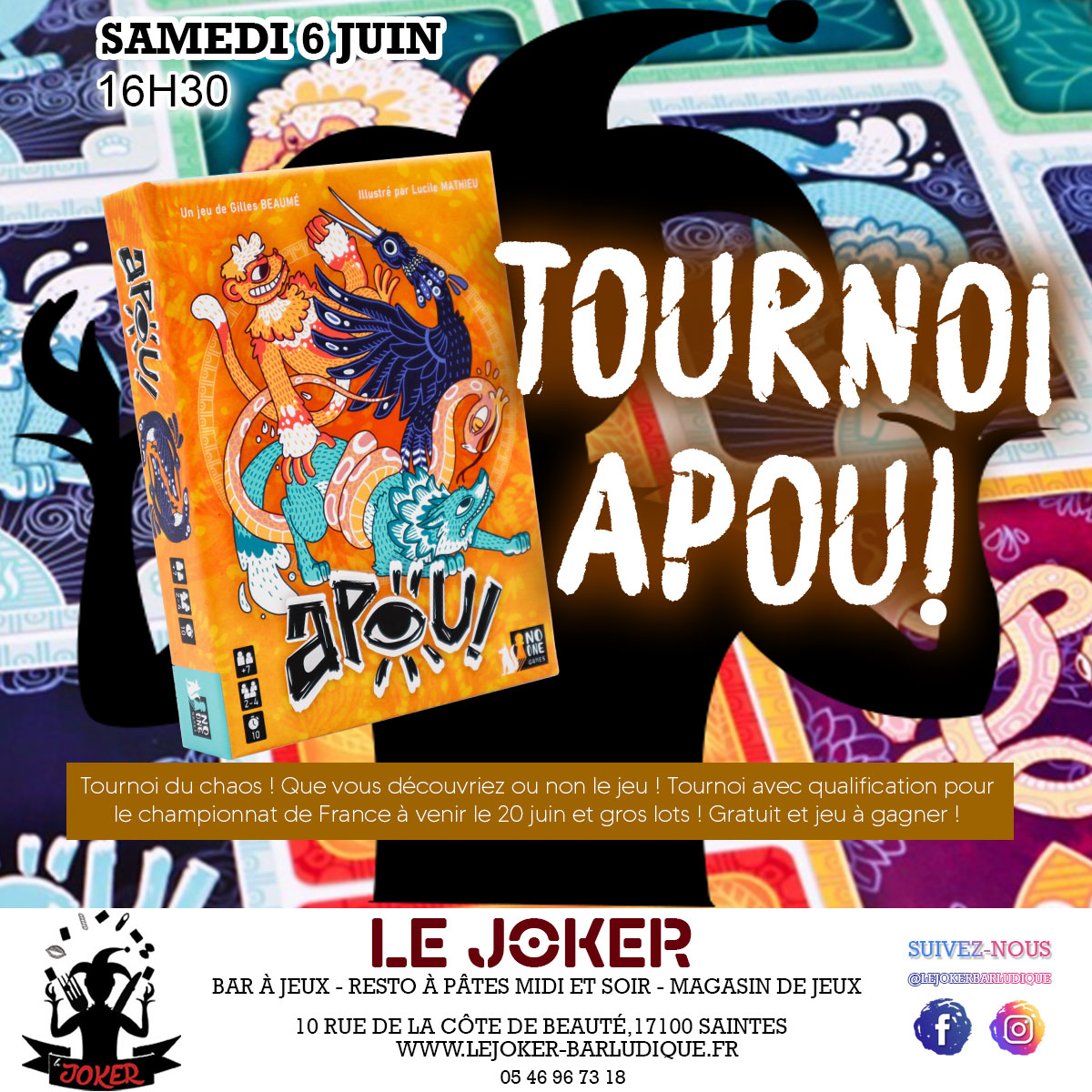 TOURNOI NATIONAL APOU - Le Joker - Bar ludique et restaurant à pâtes - Saintes