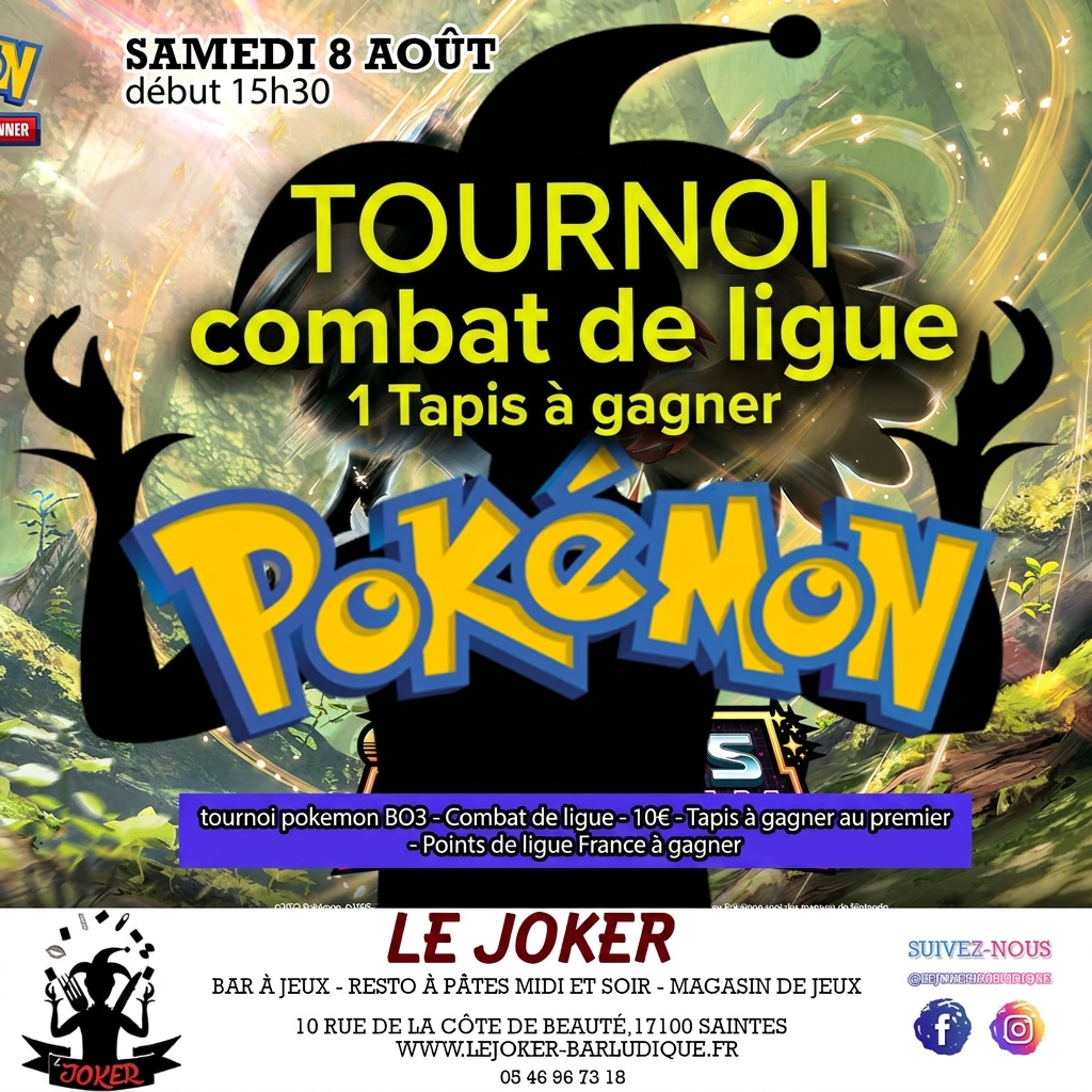 TOURNOI COMBAT DE LIGUE POKEMON - Le Joker - Bar ludique et restaurant à pâtes - Saintes