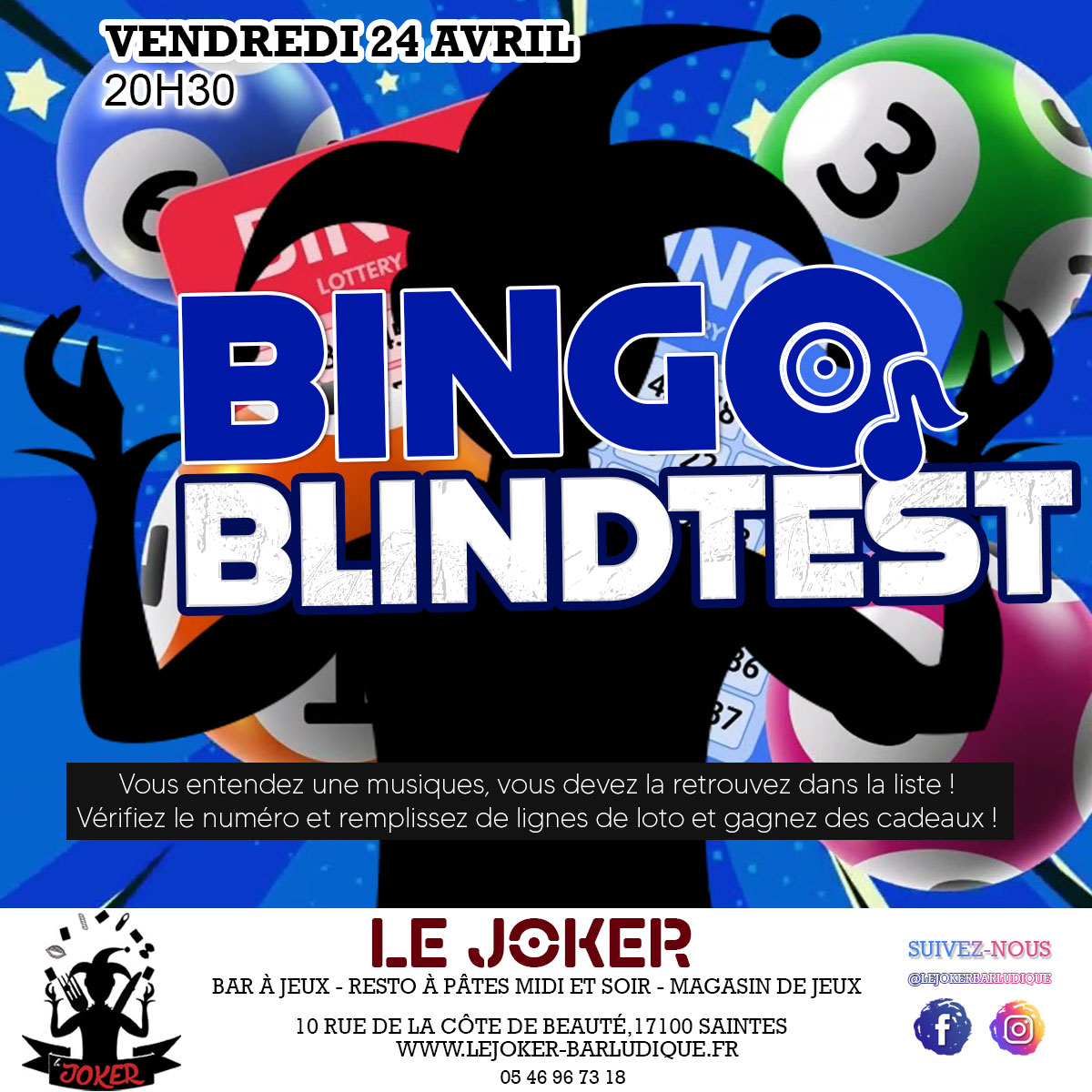 Bingo Blindtest  - Le Joker - Bar ludique et restaurant à pâtes - Saintes